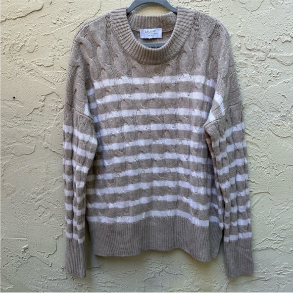 La Ligne Aaa Lean Lines Striped Cashmere Sweater in Melange Oatmeal - Picture 3 of 6
